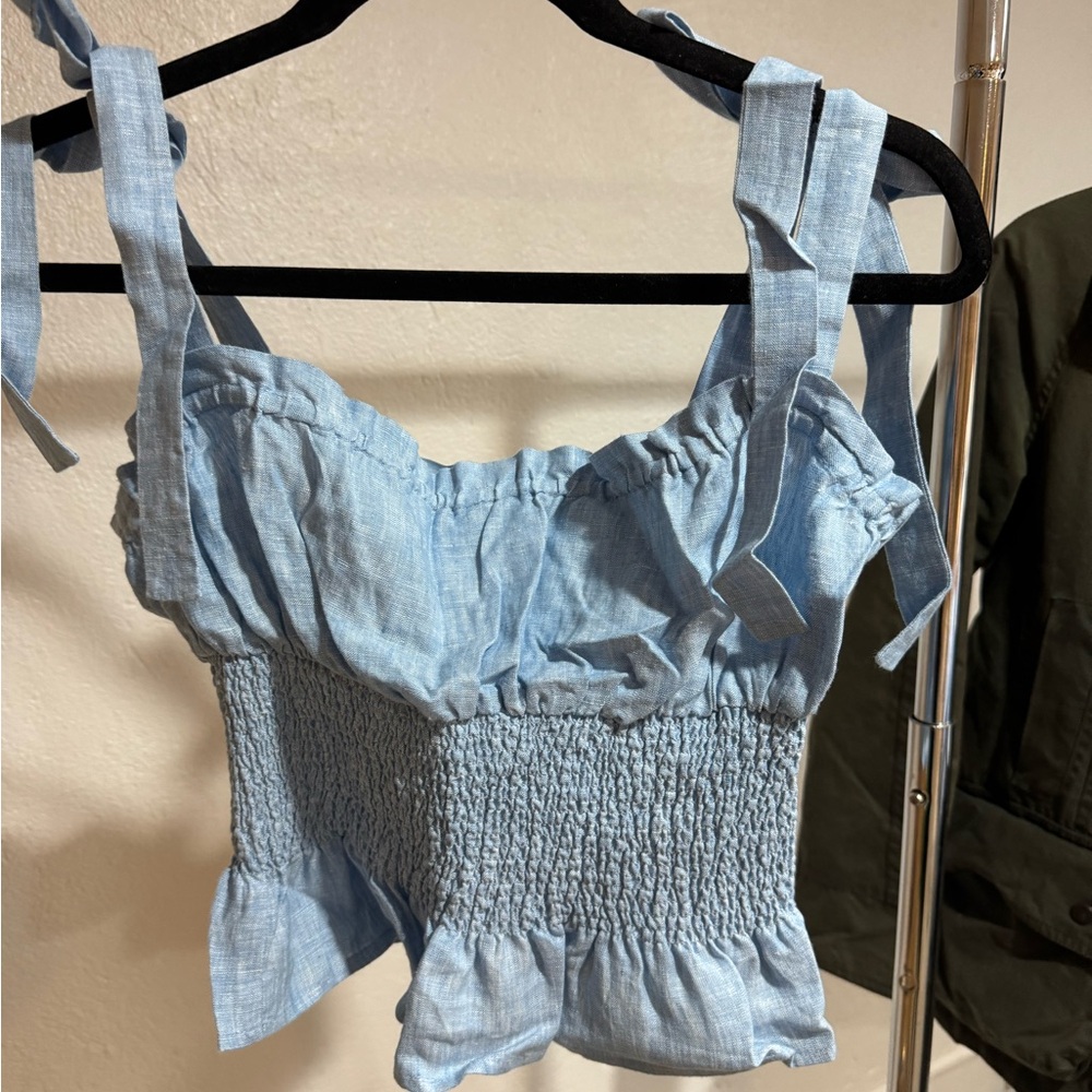 Wilfred Sky Blue Smocked Crop Top